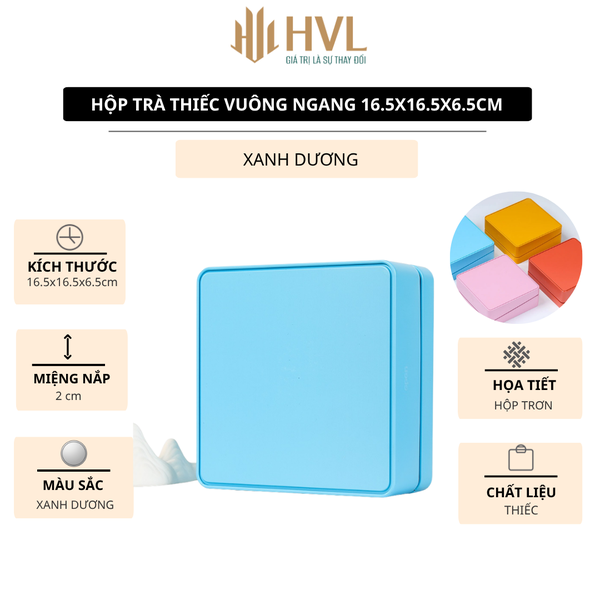 Hộp trà thiếc Vuông Ngang 16.5x16.5x6.5cm - HVL TEA