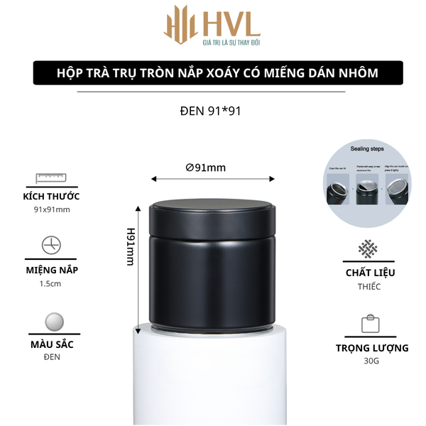 Hộp trà đựng trà trụ tròn nắp xoáy