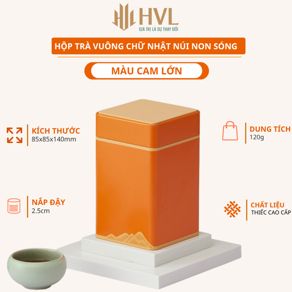 Hộp Trà Thiếc Vuông HT47 Họa Tiết Núi Non Sóng - Sang Trọng & Tinh Tế HVL