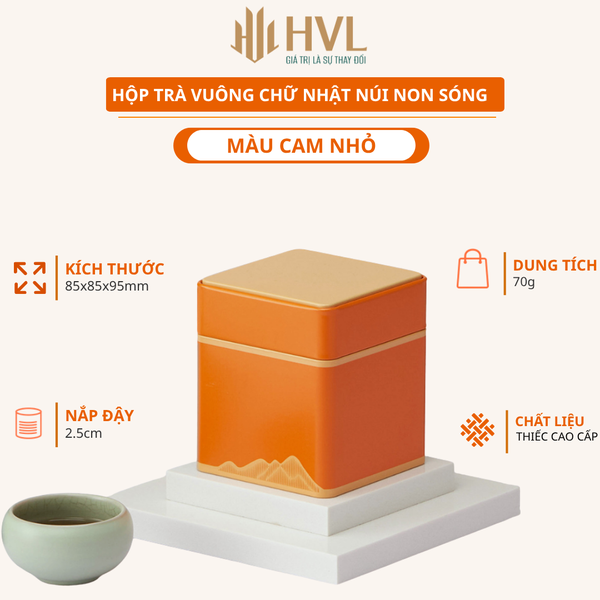 Hộp Trà Thiếc Vuông HT47 Họa Tiết Núi Non Sóng - Sang Trọng & Tinh Tế HVL