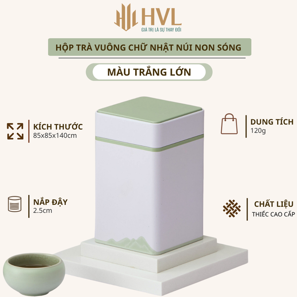 Hộp Trà Thiếc Vuông HT47 Họa Tiết Núi Non Sóng - Sang Trọng & Tinh Tế HVL