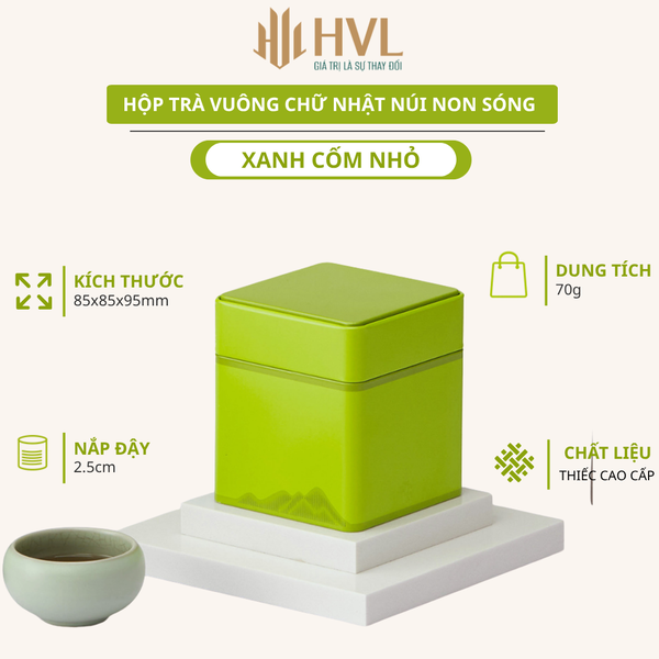 Hộp Trà Thiếc Vuông HT47 Họa Tiết Núi Non Sóng - Sang Trọng & Tinh Tế HVL