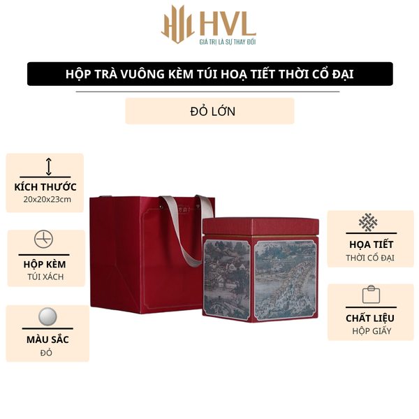 Hộp đựng trà giấy vuông kèm túi hoạ tiết thời cổ đại - HVL TEA