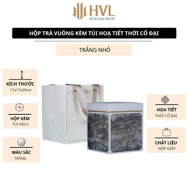 Hộp đựng trà giấy vuông kèm túi hoạ tiết thời cổ đại - HVL TEA