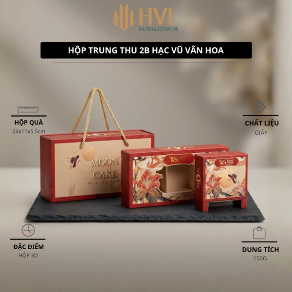 Hộp 2 bánh Trung Thu hoạ tiết - Tứ Đại Hoa Xanh Lá