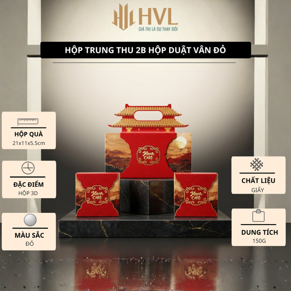 Hộp 2 bánh Trung Thu hoạ tiết - Tứ Đại Hoa Xanh Lá