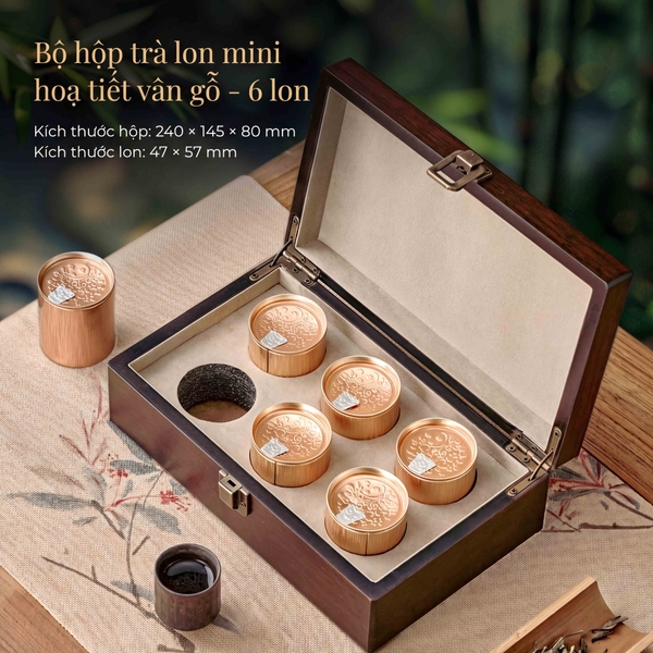 Bộ Hộp Trà Lon Mini HT100 Họa Tiết Vân Gỗ - HVL
