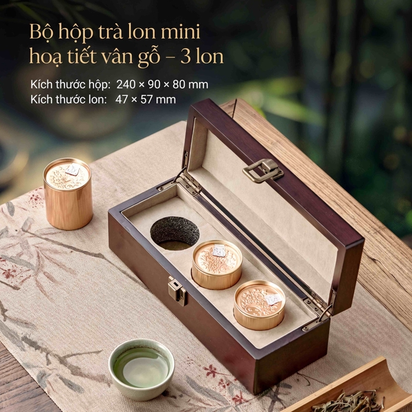 Bộ Hộp Trà Lon Mini HT100 Họa Tiết Vân Gỗ - HVL
