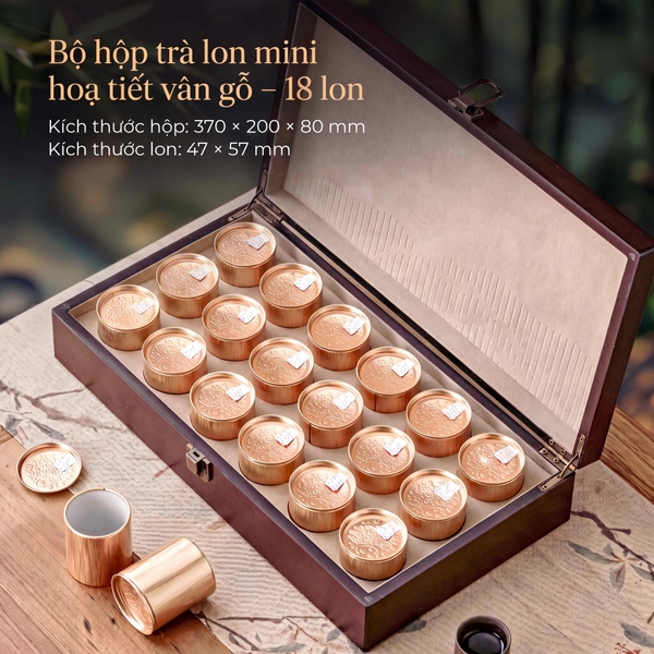 Bộ Hộp Trà Lon Mini HT100 Họa Tiết Vân Gỗ - HVL