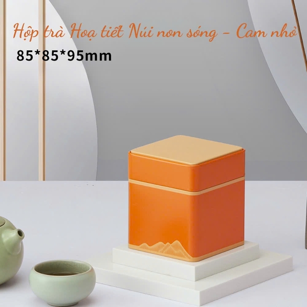 Hộp Trà Thiếc Vuông HT47 Họa Tiết Núi Non Sóng - Sang Trọng & Tinh Tế HVL