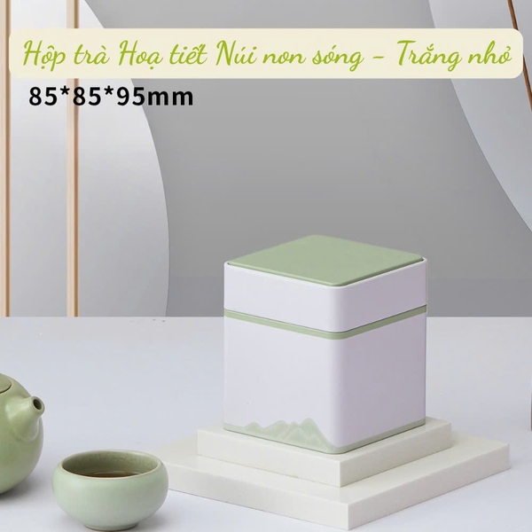 Hộp Trà Thiếc Vuông HT47 Họa Tiết Núi Non Sóng - Sang Trọng & Tinh Tế HVL