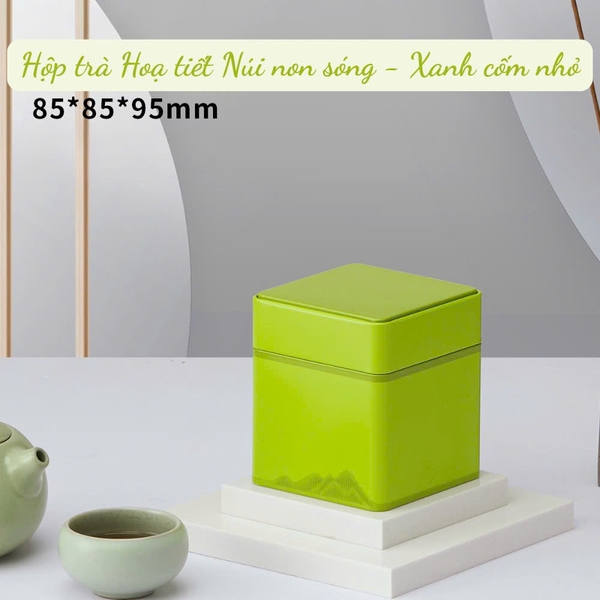 Hộp Trà Thiếc Vuông HT47 Họa Tiết Núi Non Sóng - Sang Trọng & Tinh Tế HVL