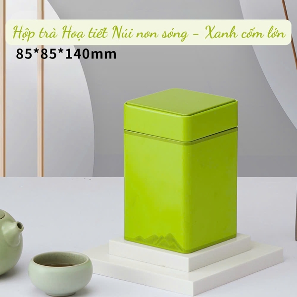 Hộp Trà Thiếc Vuông HT47 Họa Tiết Núi Non Sóng - Sang Trọng & Tinh Tế HVL