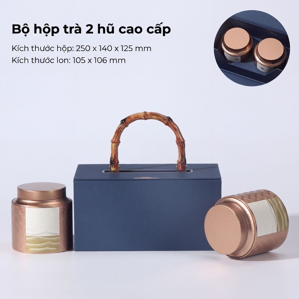 Bộ Hộp Trà Quà Tặng HT59 Tay Cầm Gỗ Sang Trọng | Bao Bì HVL