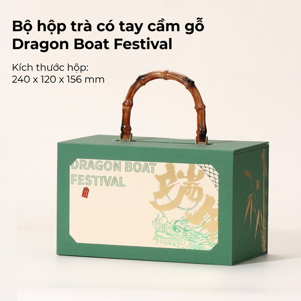 Bộ Hộp Trà Quà Tặng HT59 Tay Cầm Gỗ Sang Trọng | Bao Bì HVL