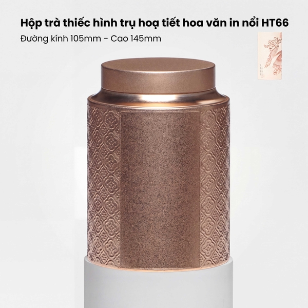 Hộp Trà Thiếc Hình Trụ HT66 - Họa Tiết Hoa Văn In Nổi Sang Trọng