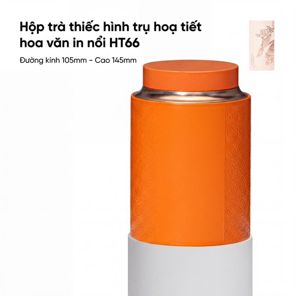 Hộp Trà Thiếc Hình Trụ HT66 - Họa Tiết Hoa Văn In Nổi Sang Trọng