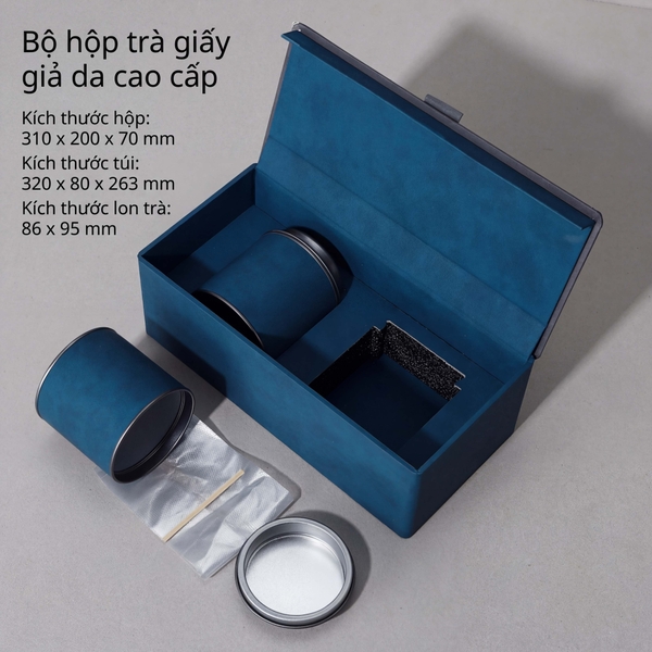 Bộ Hộp Trà Giấy Giả Da HT74 Cao Cấp | Quà Tặng Doanh Nghiệp Sang Trọng