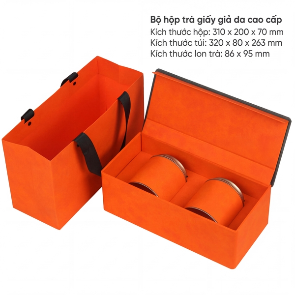 Bộ Hộp Trà Giấy Giả Da HT74 Cao Cấp | Quà Tặng Doanh Nghiệp Sang Trọng