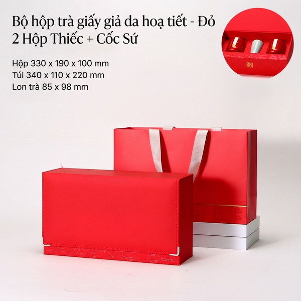 Bộ Hộp Trà Giấy Giả Da HT74 Cao Cấp | Quà Tặng Doanh Nghiệp Sang Trọng
