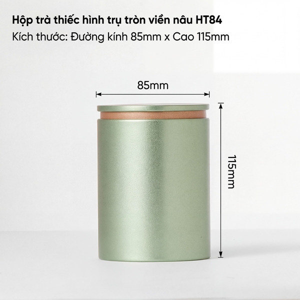Hộp Trà Thiếc Trụ Tròn Viền Nâu HT84 - Kín Khí & Chống Ẩm | BAOBIHVL