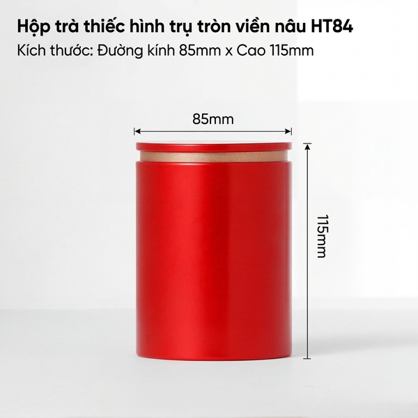 Hộp Trà Thiếc Trụ Tròn Viền Nâu HT84 - Kín Khí & Chống Ẩm | BAOBIHVL