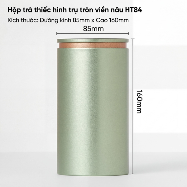 Hộp Trà Thiếc Trụ Tròn Viền Nâu HT84 - Kín Khí & Chống Ẩm | BAOBIHVL