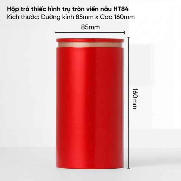 Hộp Trà Thiếc Trụ Tròn Viền Nâu HT84 - Kín Khí & Chống Ẩm | BAOBIHVL