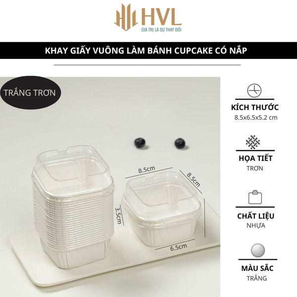 Khay giấy vuông làm bánh cupcake có nắp