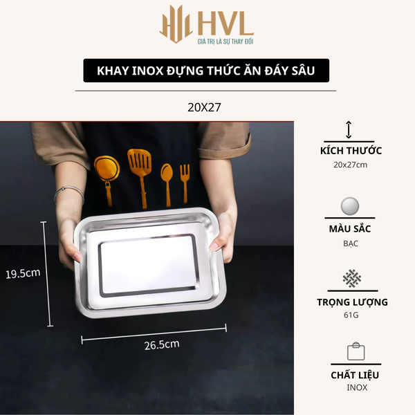 Khay inox đựng thức ăn đáy sâu