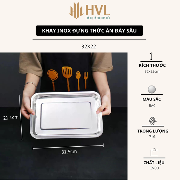 Khay inox đựng thức ăn đáy sâu