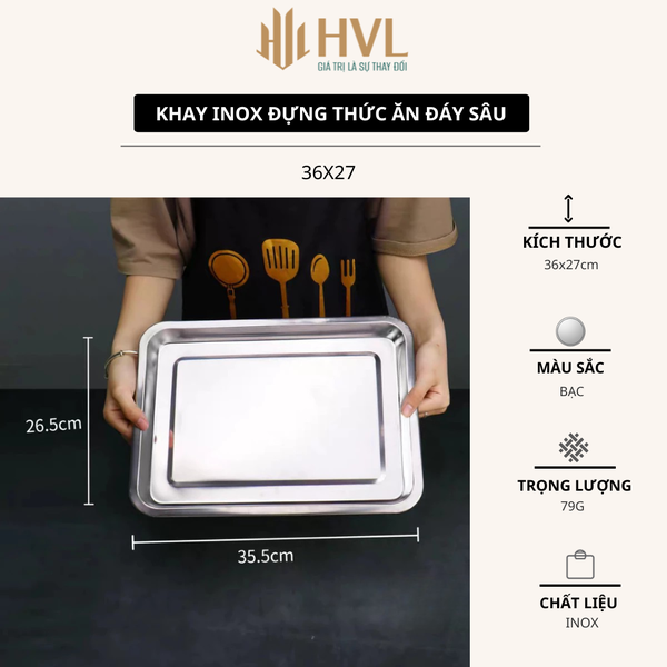 Khay inox đựng thức ăn đáy sâu
