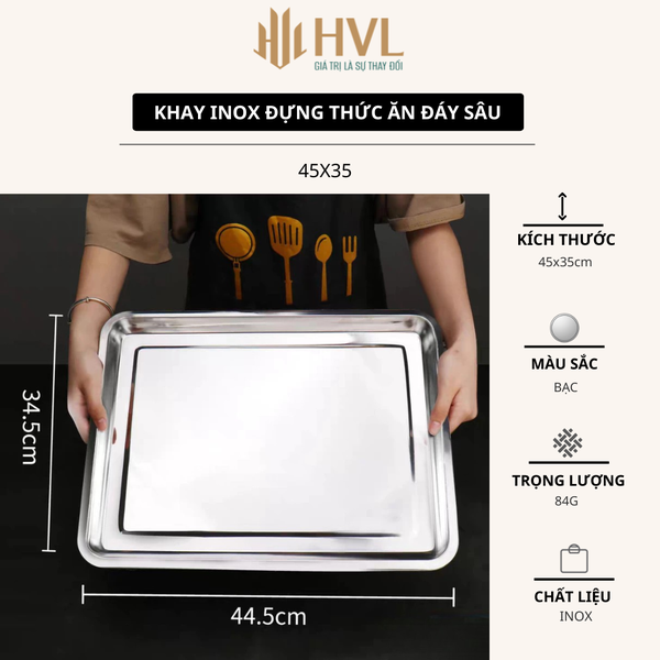 Khay inox đựng thức ăn đáy sâu