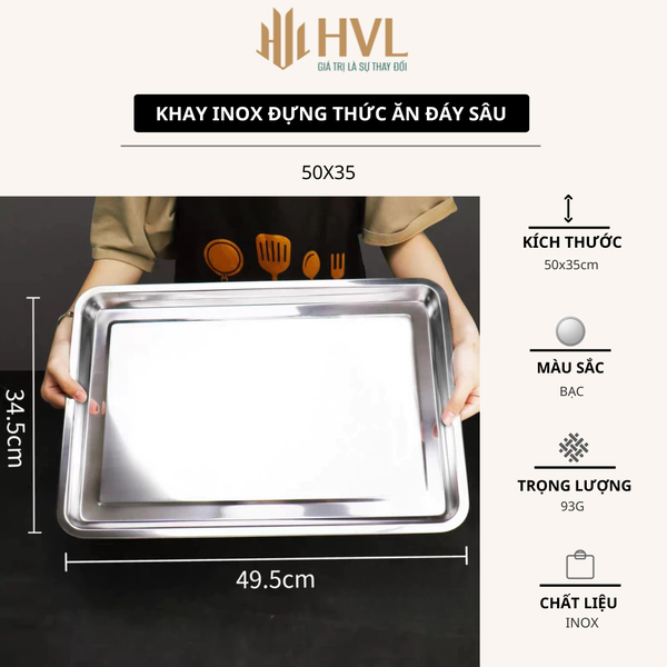 Khay inox đựng thức ăn đáy sâu