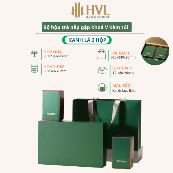 Bộ Hộp Trà Nắp Gập Khóa V Kèm Túi – Nhiều Màu, Nhiều Quy Cách