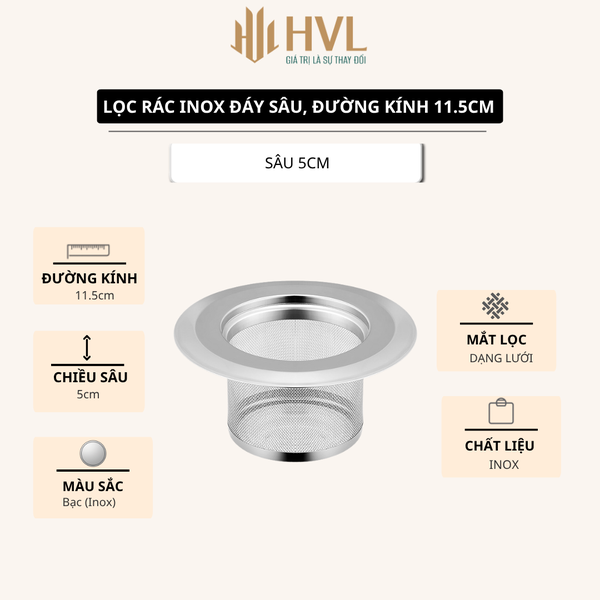 Lọc rác inox đáy sâu, đường kính 11.5 cm
