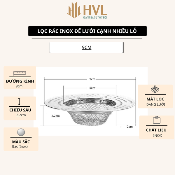 Lọc rác inox đế lưới cạnh nhiều lỗ