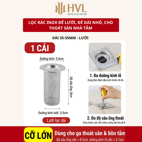 Lọc rác inox đế lưới, đế dài nhỏ, cho thoát sàn nhà tắm