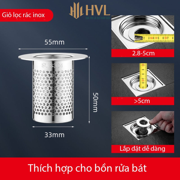 Lọc rác inox đế lưới, đế dài nhỏ, cho thoát sàn nhà tắm