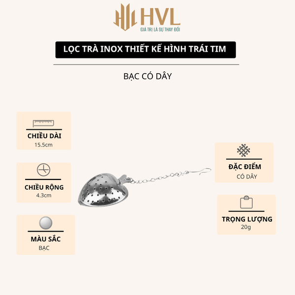 Lọc trà inox thiết kế hình trái tim làm bằng thép không gỉ