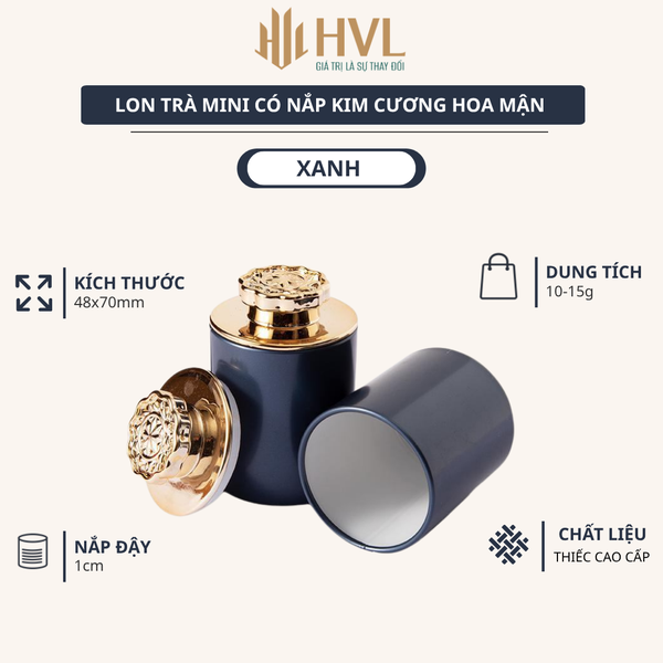 Lon trà thiếc nhỏ có nắp kim cương hoa mận kích thước 48x70 mm - HVL TEA