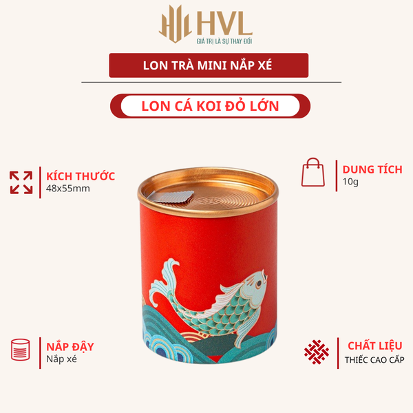 Lon đựng trà mini đựng trà nắp xé họa tiết cá KOI - HVL TEA