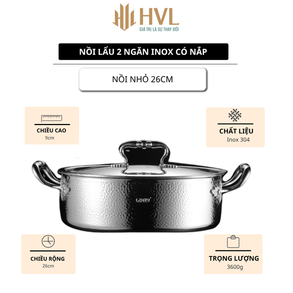 Nồi lẩu 2 ngăn inox có nắp