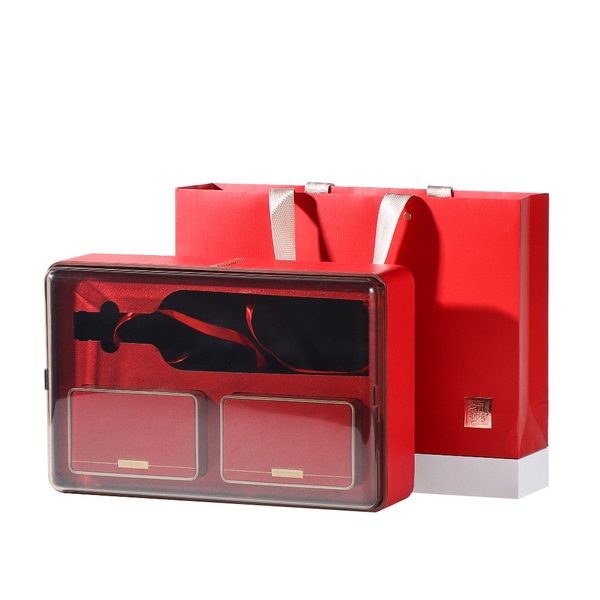 Bộ Hộp Trà Thiếc Rượu Vang Đỏ Kèm Túi Quà Sang Trọng