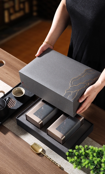 Bộ Hộp Trà Thiếc Mạch Vàng - Quà Tặng Trà Cao Cấp Sang Trọng