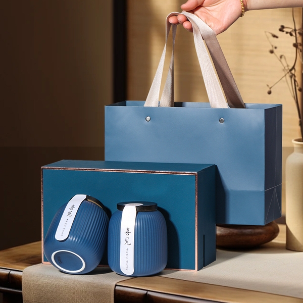 Bộ Hộp Trà Sứ Đôi Bầu Nắp Gỗ - Quà Tặng Cao Cấp Sang Trọng