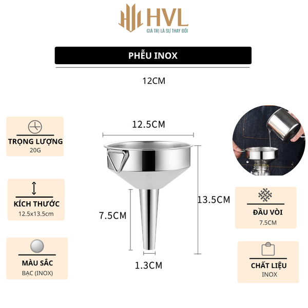 Phễu rót chiết chất rượu/ Dầu/ Mật Ong/ chất lỏng, chất liệu Inox 304 cao cấp - HVL TEA