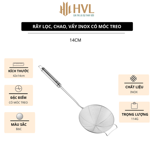 Rây lọc, chao, vẩy bằng thép không gỉ có móc treo