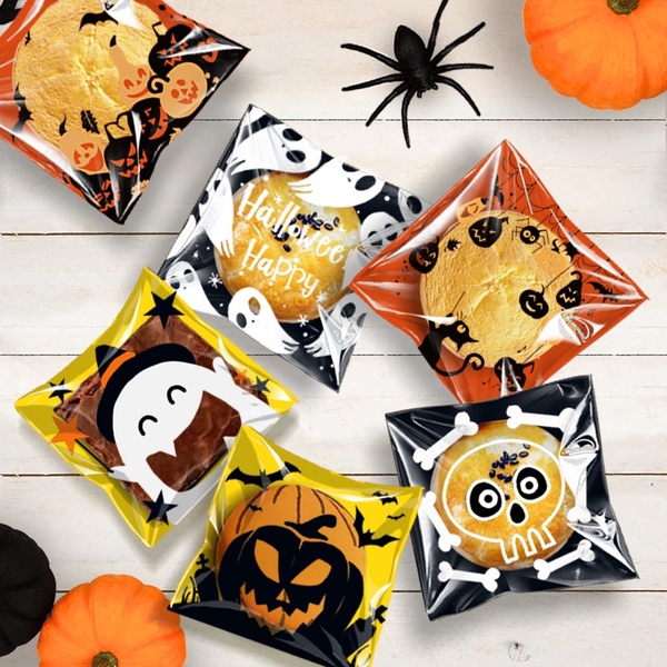 Túi đựng bánh kẹo, dán miệng, bao bì họa tiết Halloween bảo quản thực phẩm, 10*103 - VUA BAO BÌ