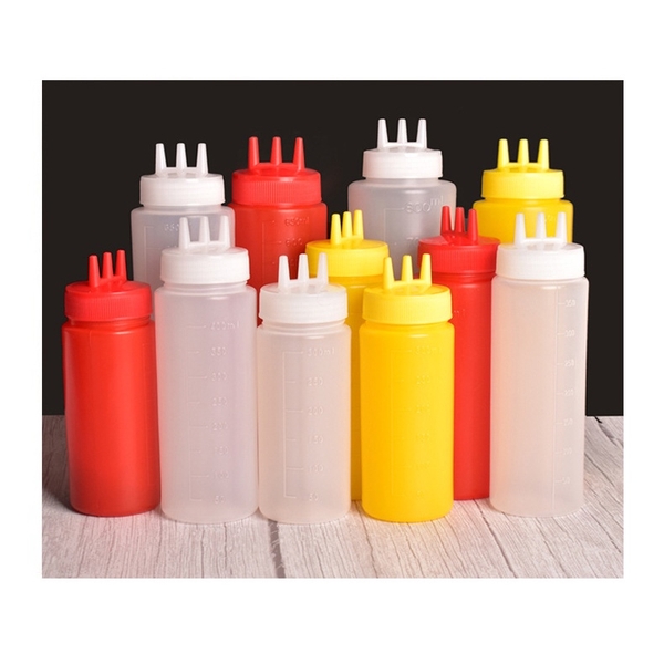 Chai bóp nước sốt thực phẩm, chai gia vị cà chua sốt, loại 3 vòi phun - HVL TEA